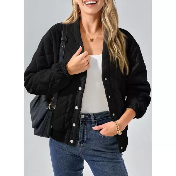 imagePRETTYGARDEN Womens 2023 Winter Quilted Jackets Button Down Long Sleeve Padded Warm Outerwear Fashion Coats With PocketsBlack
