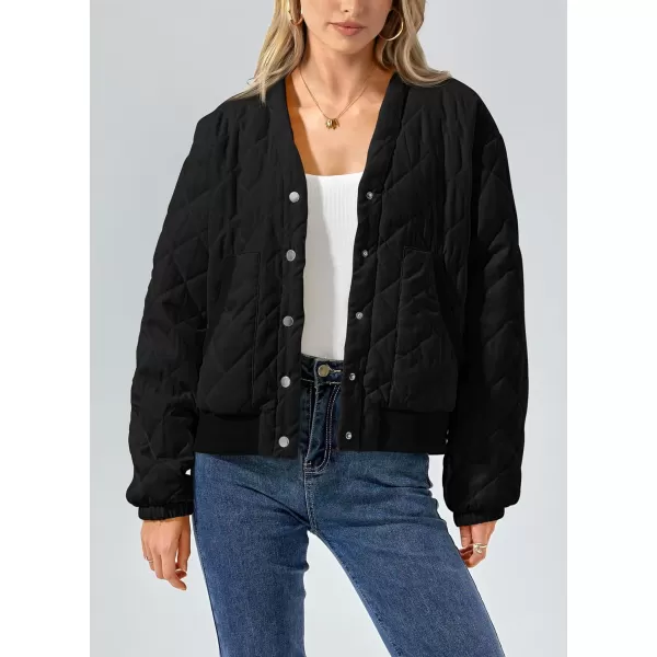imagePRETTYGARDEN Womens 2023 Winter Quilted Jackets Button Down Long Sleeve Padded Warm Outerwear Fashion Coats With PocketsBlack