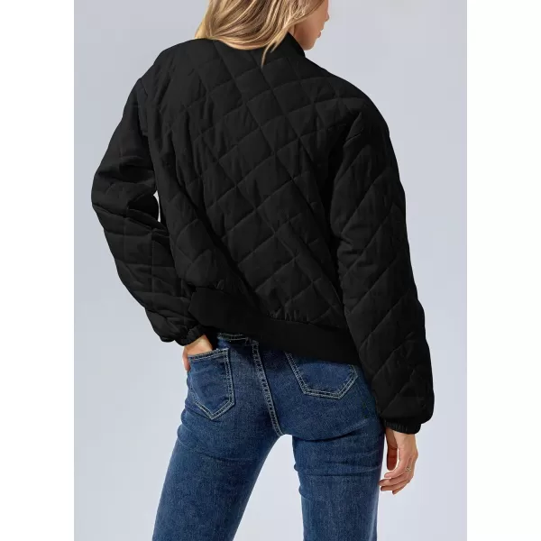 imagePRETTYGARDEN Womens 2023 Winter Quilted Jackets Button Down Long Sleeve Padded Warm Outerwear Fashion Coats With PocketsBlack
