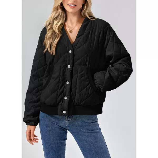 imagePRETTYGARDEN Womens 2023 Winter Quilted Jackets Button Down Long Sleeve Padded Warm Outerwear Fashion Coats With PocketsBlack