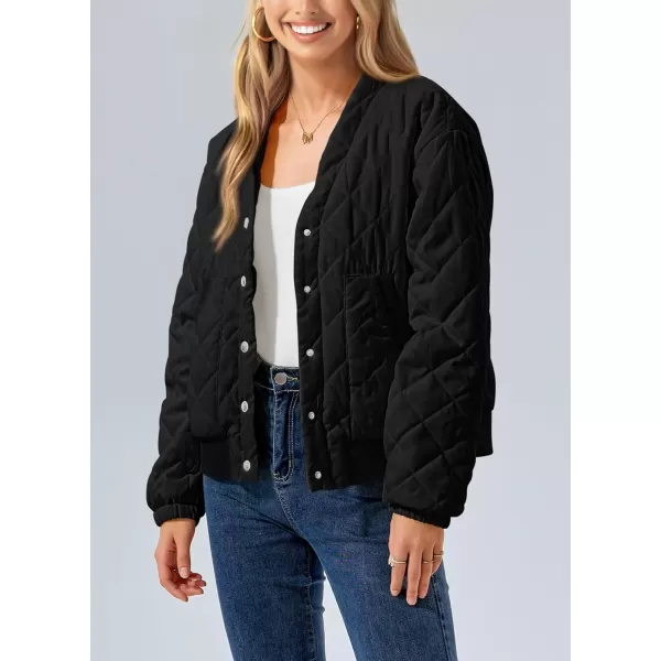 imagePRETTYGARDEN Womens 2023 Winter Quilted Jackets Button Down Long Sleeve Padded Warm Outerwear Fashion Coats With PocketsBlack