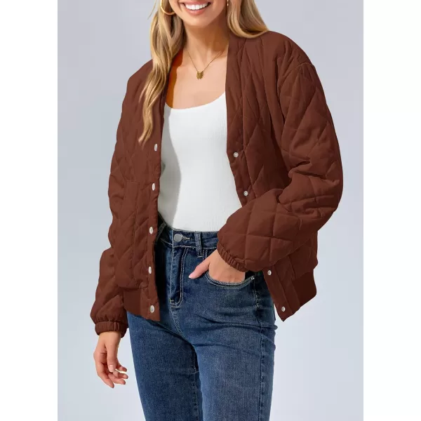imagePRETTYGARDEN Womens 2023 Winter Quilted Jackets Button Down Long Sleeve Padded Warm Outerwear Fashion Coats With PocketsBrown