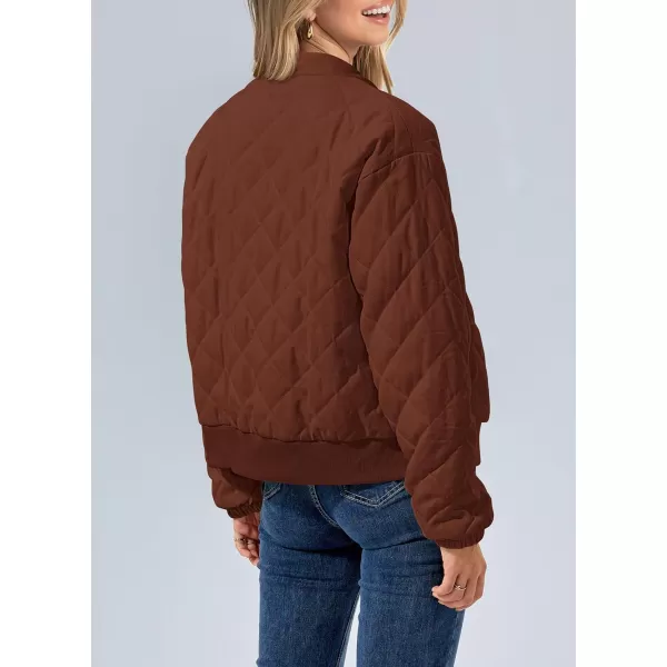 imagePRETTYGARDEN Womens 2023 Winter Quilted Jackets Button Down Long Sleeve Padded Warm Outerwear Fashion Coats With PocketsBrown