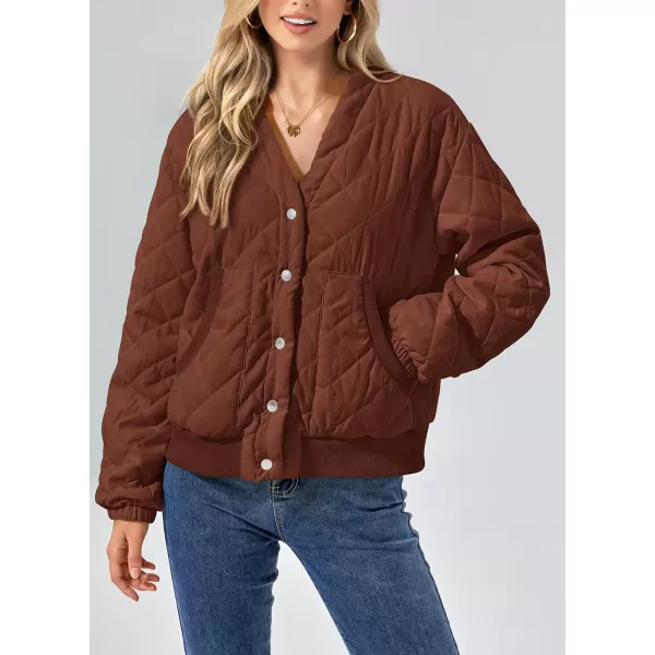 imagePRETTYGARDEN Womens 2023 Winter Quilted Jackets Button Down Long Sleeve Padded Warm Outerwear Fashion Coats With PocketsBrown