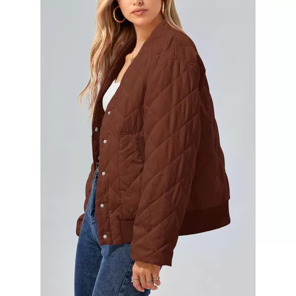 imagePRETTYGARDEN Womens 2023 Winter Quilted Jackets Button Down Long Sleeve Padded Warm Outerwear Fashion Coats With PocketsBrown