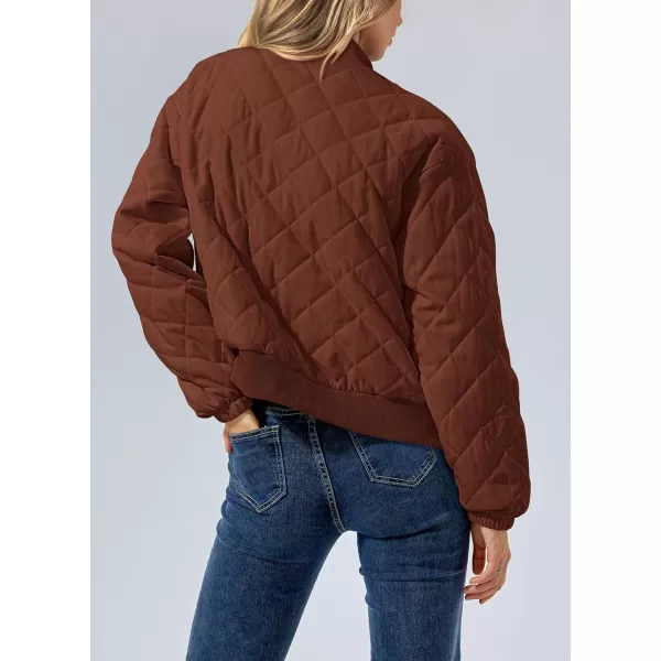 imagePRETTYGARDEN Womens 2023 Winter Quilted Jackets Button Down Long Sleeve Padded Warm Outerwear Fashion Coats With PocketsBrown