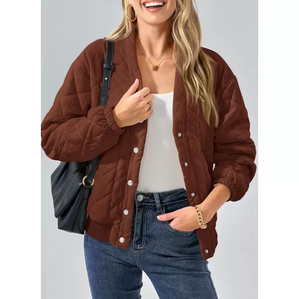 imagePRETTYGARDEN Womens 2023 Winter Quilted Jackets Button Down Long Sleeve Padded Warm Outerwear Fashion Coats With PocketsBrown