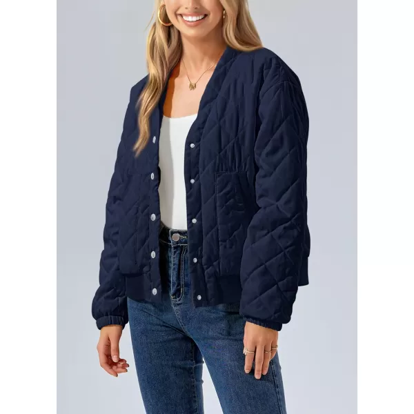 imagePRETTYGARDEN Womens 2023 Winter Quilted Jackets Button Down Long Sleeve Padded Warm Outerwear Fashion Coats With PocketsDark Blue