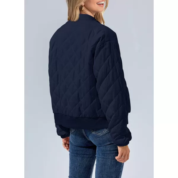 imagePRETTYGARDEN Womens 2023 Winter Quilted Jackets Button Down Long Sleeve Padded Warm Outerwear Fashion Coats With PocketsDark Blue