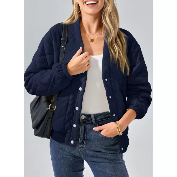 imagePRETTYGARDEN Womens 2023 Winter Quilted Jackets Button Down Long Sleeve Padded Warm Outerwear Fashion Coats With PocketsDark Blue