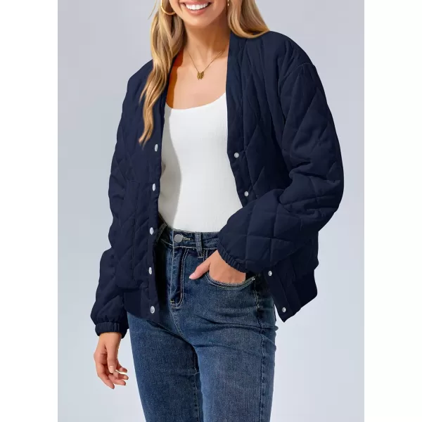 imagePRETTYGARDEN Womens 2023 Winter Quilted Jackets Button Down Long Sleeve Padded Warm Outerwear Fashion Coats With PocketsDark Blue
