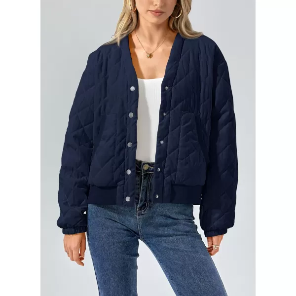 imagePRETTYGARDEN Womens 2023 Winter Quilted Jackets Button Down Long Sleeve Padded Warm Outerwear Fashion Coats With PocketsDark Blue