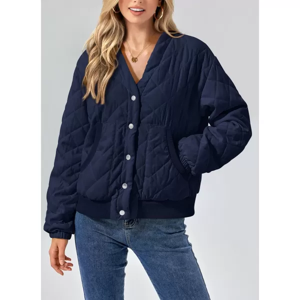 imagePRETTYGARDEN Womens 2023 Winter Quilted Jackets Button Down Long Sleeve Padded Warm Outerwear Fashion Coats With PocketsDark Blue