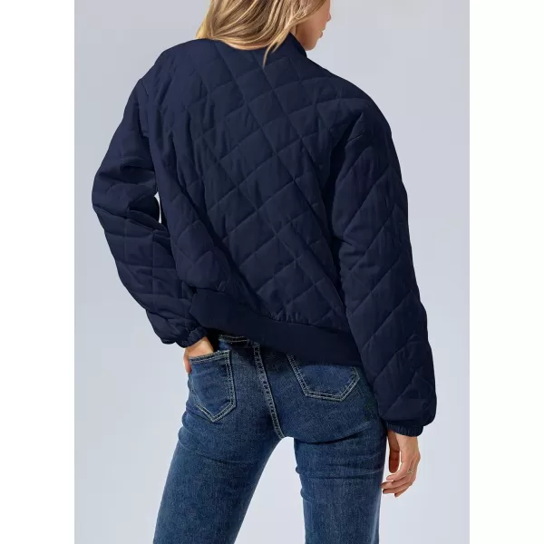 imagePRETTYGARDEN Womens 2023 Winter Quilted Jackets Button Down Long Sleeve Padded Warm Outerwear Fashion Coats With PocketsDark Blue