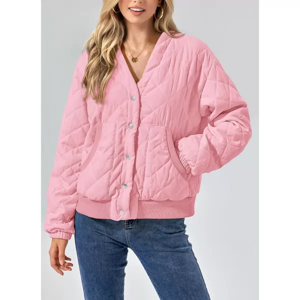 imagePRETTYGARDEN Womens 2023 Winter Quilted Jackets Button Down Long Sleeve Padded Warm Outerwear Fashion Coats With PocketsLight Pink