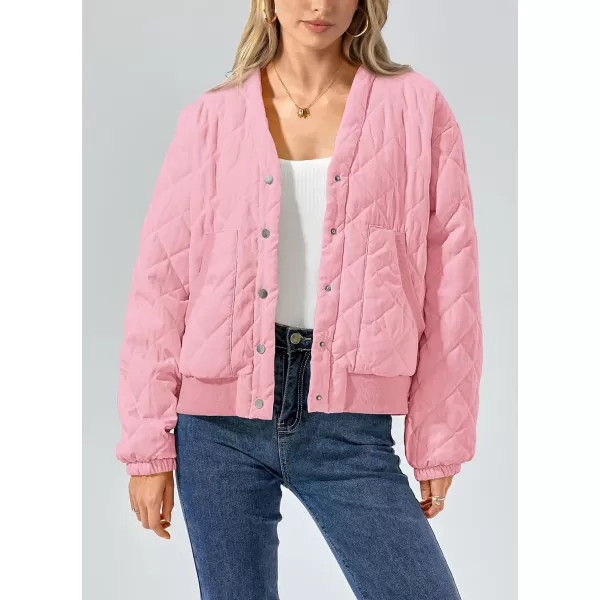 imagePRETTYGARDEN Womens 2023 Winter Quilted Jackets Button Down Long Sleeve Padded Warm Outerwear Fashion Coats With PocketsLight Pink