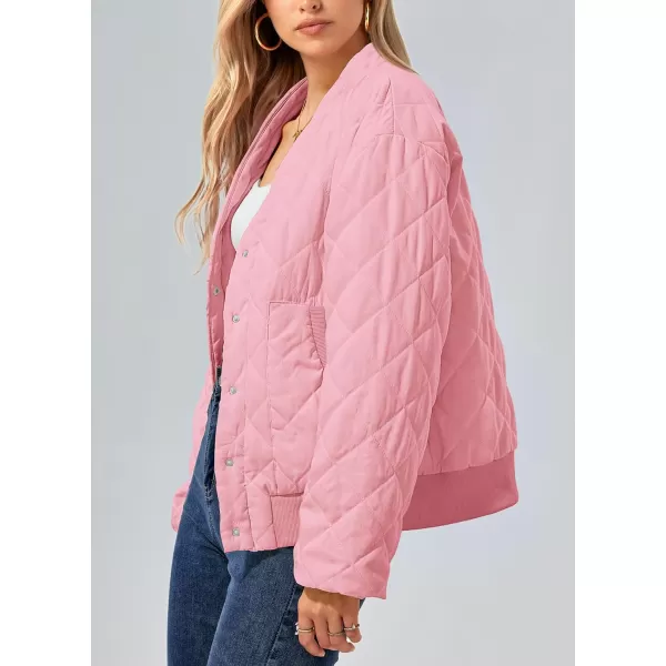 imagePRETTYGARDEN Womens 2023 Winter Quilted Jackets Button Down Long Sleeve Padded Warm Outerwear Fashion Coats With PocketsLight Pink