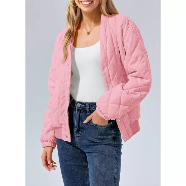 imagePRETTYGARDEN Womens 2023 Winter Quilted Jackets Button Down Long Sleeve Padded Warm Outerwear Fashion Coats With PocketsLight Pink