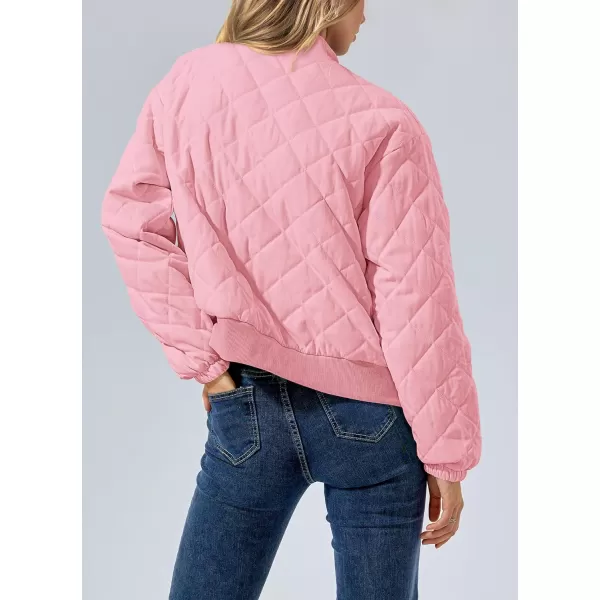 imagePRETTYGARDEN Womens 2023 Winter Quilted Jackets Button Down Long Sleeve Padded Warm Outerwear Fashion Coats With PocketsLight Pink