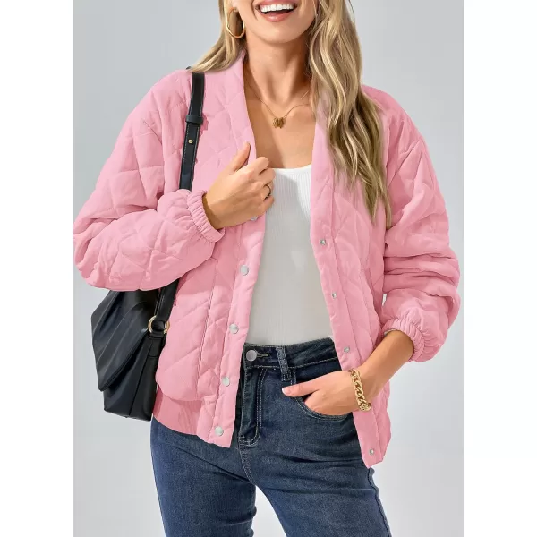 imagePRETTYGARDEN Womens 2023 Winter Quilted Jackets Button Down Long Sleeve Padded Warm Outerwear Fashion Coats With PocketsLight Pink