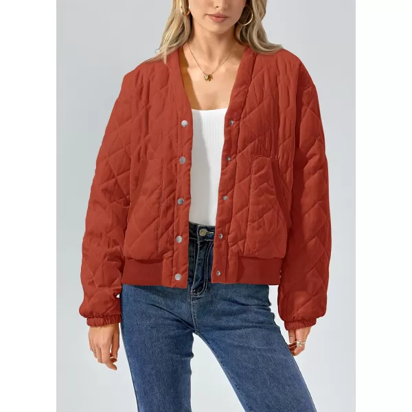 imagePRETTYGARDEN Womens 2023 Winter Quilted Jackets Button Down Long Sleeve Padded Warm Outerwear Fashion Coats With PocketsOrange