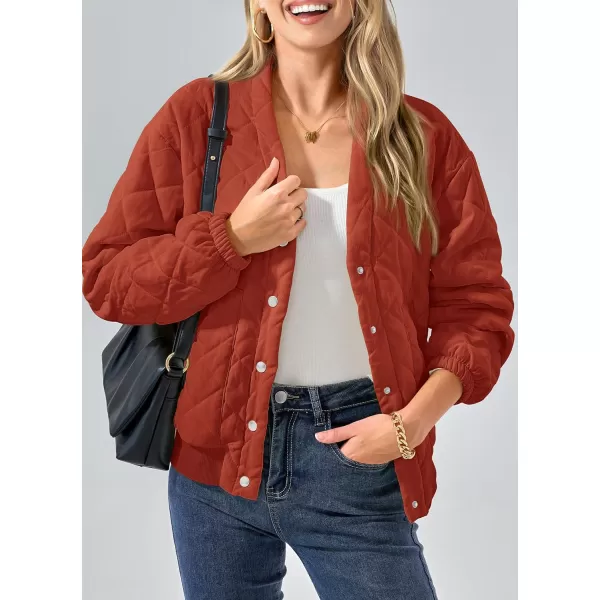 imagePRETTYGARDEN Womens 2023 Winter Quilted Jackets Button Down Long Sleeve Padded Warm Outerwear Fashion Coats With PocketsOrange