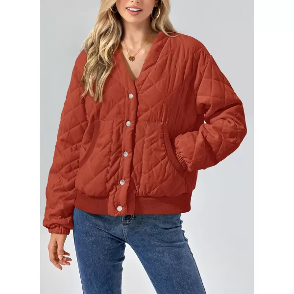 imagePRETTYGARDEN Womens 2023 Winter Quilted Jackets Button Down Long Sleeve Padded Warm Outerwear Fashion Coats With PocketsOrange