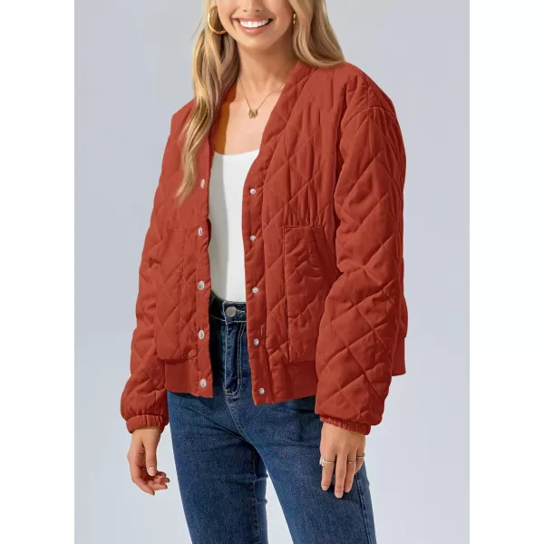 imagePRETTYGARDEN Womens 2023 Winter Quilted Jackets Button Down Long Sleeve Padded Warm Outerwear Fashion Coats With PocketsOrange