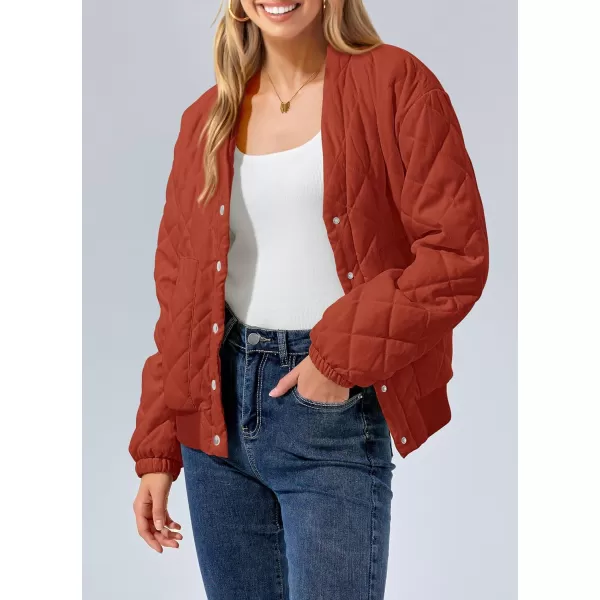 imagePRETTYGARDEN Womens 2023 Winter Quilted Jackets Button Down Long Sleeve Padded Warm Outerwear Fashion Coats With PocketsOrange