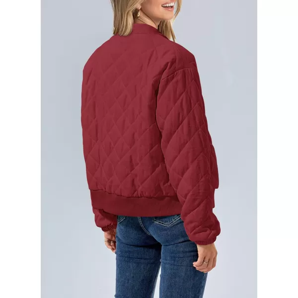 imagePRETTYGARDEN Womens 2023 Winter Quilted Jackets Button Down Long Sleeve Padded Warm Outerwear Fashion Coats With PocketsRed