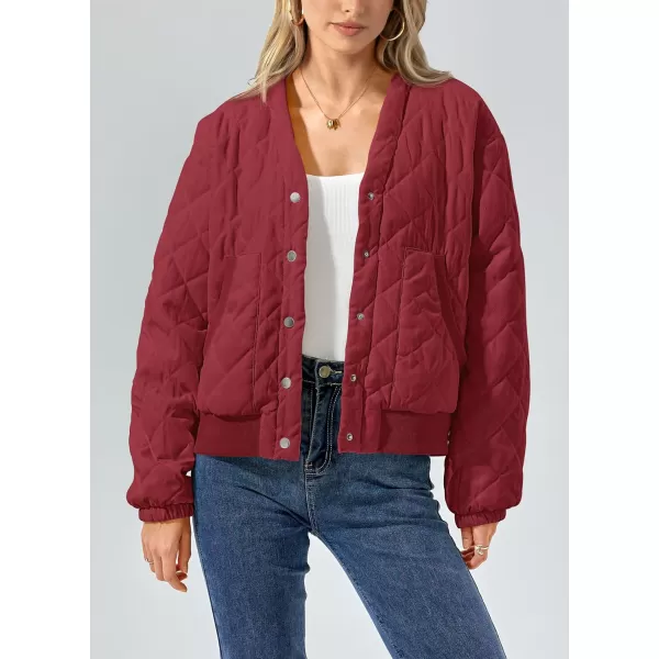 imagePRETTYGARDEN Womens 2023 Winter Quilted Jackets Button Down Long Sleeve Padded Warm Outerwear Fashion Coats With PocketsRed