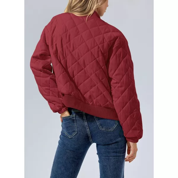 imagePRETTYGARDEN Womens 2023 Winter Quilted Jackets Button Down Long Sleeve Padded Warm Outerwear Fashion Coats With PocketsRed
