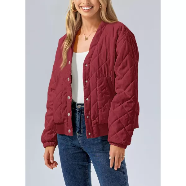 imagePRETTYGARDEN Womens 2023 Winter Quilted Jackets Button Down Long Sleeve Padded Warm Outerwear Fashion Coats With PocketsRed