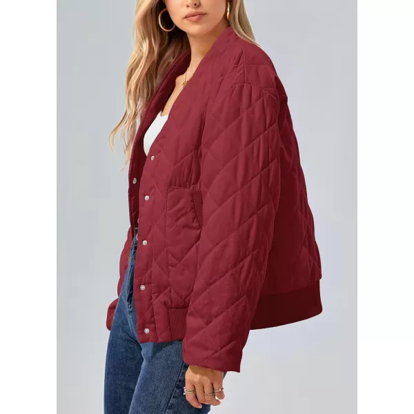imagePRETTYGARDEN Womens 2023 Winter Quilted Jackets Button Down Long Sleeve Padded Warm Outerwear Fashion Coats With PocketsRed