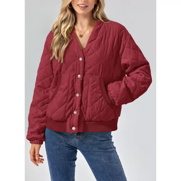 imagePRETTYGARDEN Womens 2023 Winter Quilted Jackets Button Down Long Sleeve Padded Warm Outerwear Fashion Coats With PocketsRed