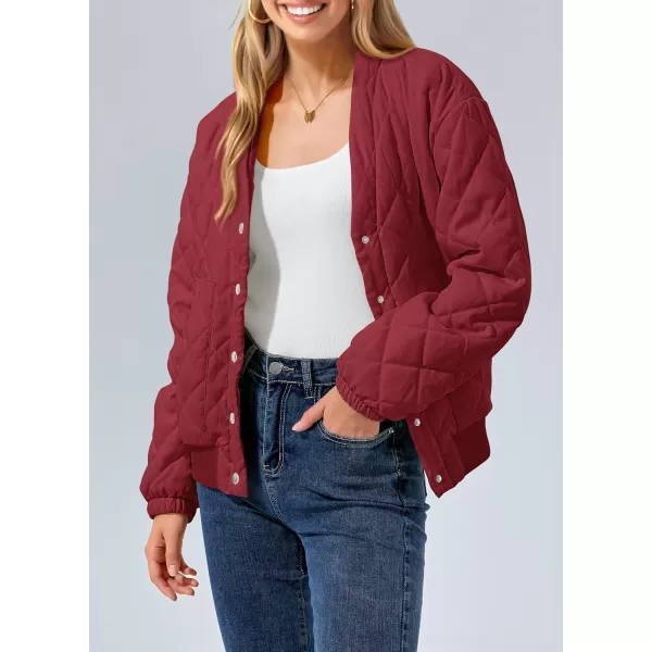 imagePRETTYGARDEN Womens 2023 Winter Quilted Jackets Button Down Long Sleeve Padded Warm Outerwear Fashion Coats With PocketsRed
