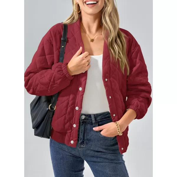imagePRETTYGARDEN Womens 2023 Winter Quilted Jackets Button Down Long Sleeve Padded Warm Outerwear Fashion Coats With PocketsRed
