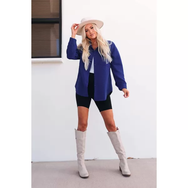 imagePRETTYGARDEN Womens 2023 Winter Quilted Jackets Lapel Coat Outerwear Casual Long Sleeve Button Down Blouse Shirts TopsBright Blue