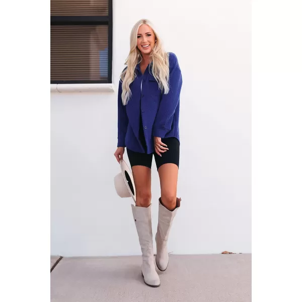 imagePRETTYGARDEN Womens 2023 Winter Quilted Jackets Lapel Coat Outerwear Casual Long Sleeve Button Down Blouse Shirts TopsBright Blue