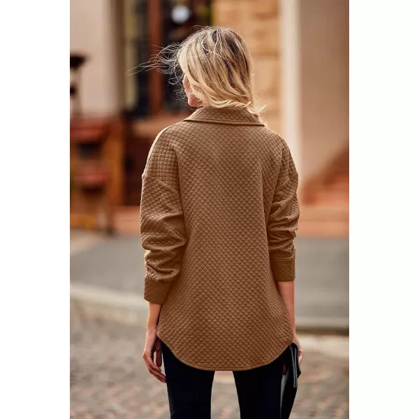 imagePRETTYGARDEN Womens 2023 Winter Quilted Jackets Lapel Coat Outerwear Casual Long Sleeve Button Down Blouse Shirts TopsDark Khaki