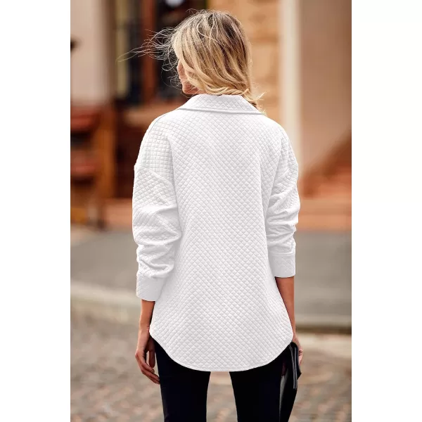 imagePRETTYGARDEN Womens 2023 Winter Quilted Jackets Lapel Coat Outerwear Casual Long Sleeve Button Down Blouse Shirts TopsWhite