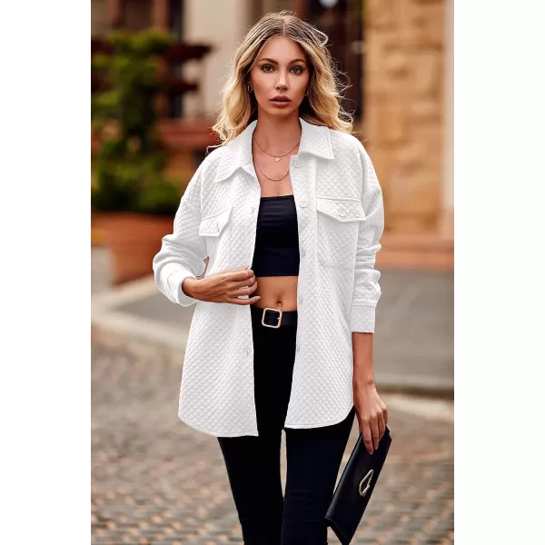 imagePRETTYGARDEN Womens 2023 Winter Quilted Jackets Lapel Coat Outerwear Casual Long Sleeve Button Down Blouse Shirts TopsWhite