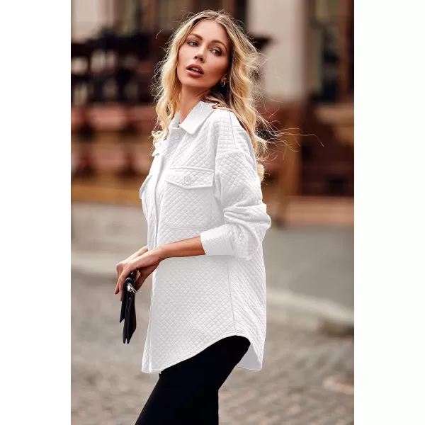 imagePRETTYGARDEN Womens 2023 Winter Quilted Jackets Lapel Coat Outerwear Casual Long Sleeve Button Down Blouse Shirts TopsWhite