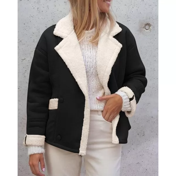 imagePRETTYGARDEN Womens 2023 Winter Suede Coats Fleece Sherpa Lined Jacket Faux Fur Lapel Pockets Warm Fall Fashion OuterwearBlack