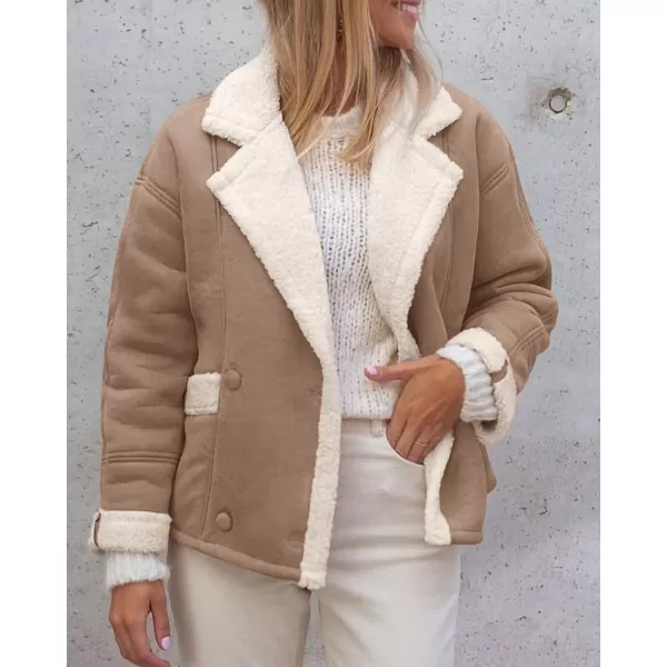 imagePRETTYGARDEN Womens 2023 Winter Suede Coats Fleece Sherpa Lined Jacket Faux Fur Lapel Pockets Warm Fall Fashion OuterwearCamel