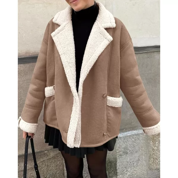 imagePRETTYGARDEN Womens 2023 Winter Suede Coats Fleece Sherpa Lined Jacket Faux Fur Lapel Pockets Warm Fall Fashion OuterwearCamel