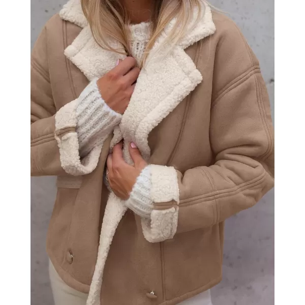 imagePRETTYGARDEN Womens 2023 Winter Suede Coats Fleece Sherpa Lined Jacket Faux Fur Lapel Pockets Warm Fall Fashion OuterwearCamel