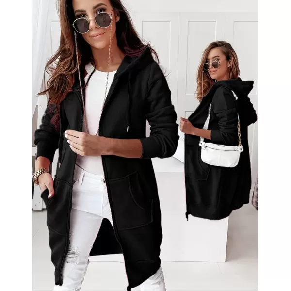 imagePRETTYGARDEN Womens 2023 Zip Up Hoodies Casual Long Sleeve Sweatshirts Fall Jacket Hooded Coat with PocketsBlack
