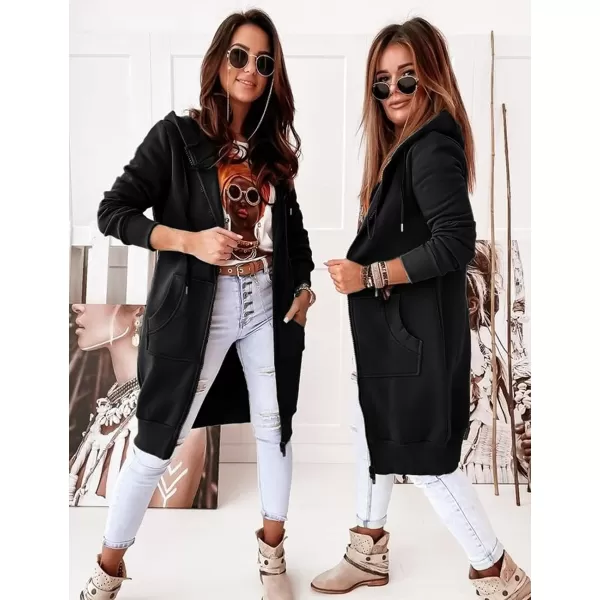 imagePRETTYGARDEN Womens 2023 Zip Up Hoodies Casual Long Sleeve Sweatshirts Fall Jacket Hooded Coat with PocketsBlack