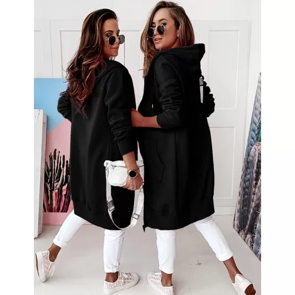 imagePRETTYGARDEN Womens 2023 Zip Up Hoodies Casual Long Sleeve Sweatshirts Fall Jacket Hooded Coat with PocketsBlack